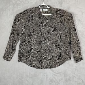 Vintage Kathy Che Animal Print Blouse Size 18 Brown Black Giraffe Pattern Button